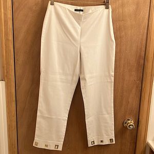 Jones New York signature petite stretch pants with gold details on the bottom